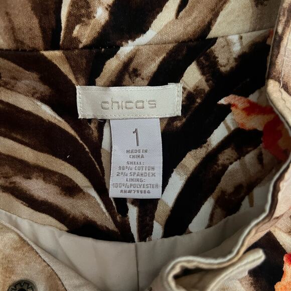 Chico’s Floral Bomber Jacket M | Tropical Zip Up Lightweight Resort Coat Coral - Picture 5 of 6